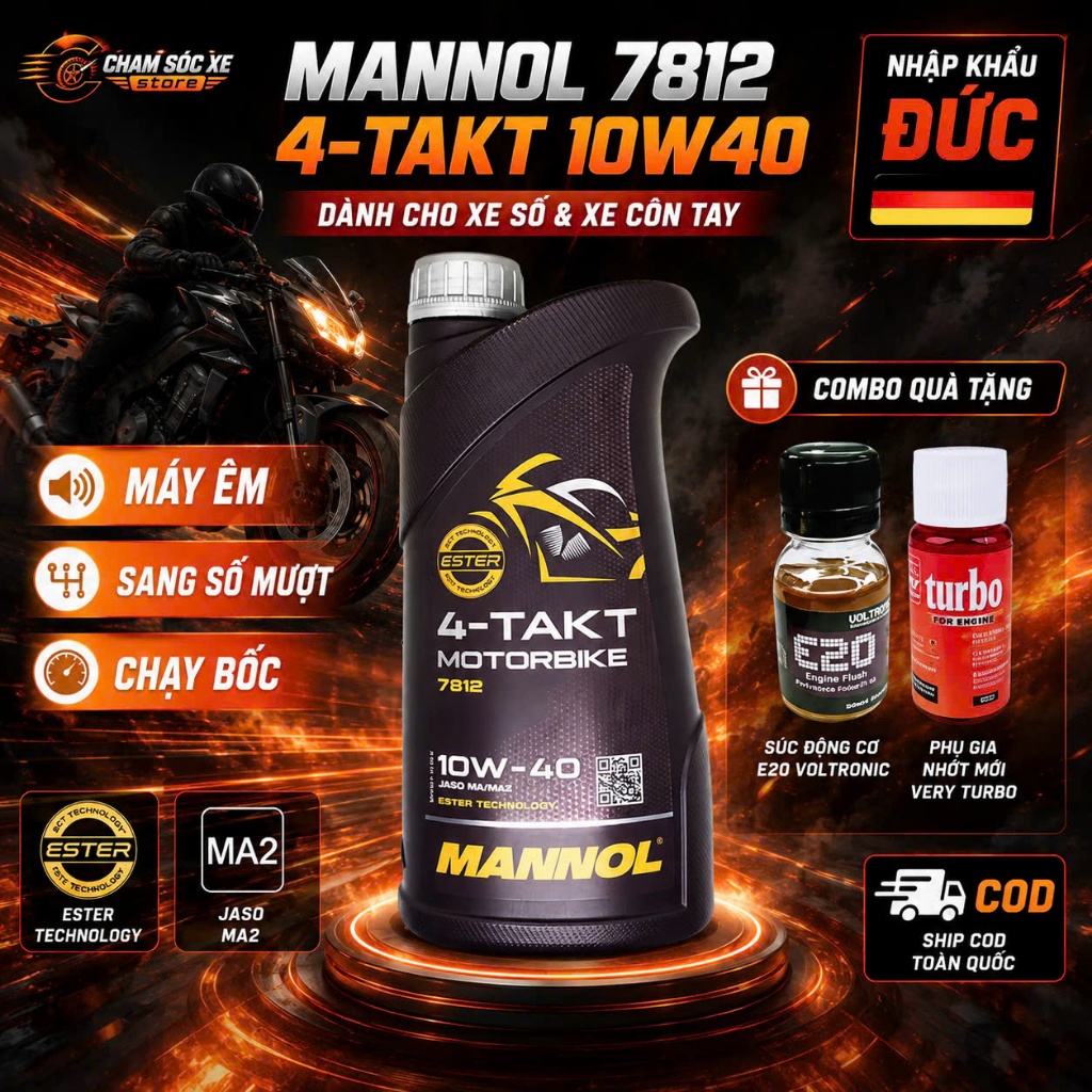 Dầu Nhớt Xe Số, Côn Tay Mannol 7812 Tặng Kèm 1 Súc Động Cơ E20 Và 1 Phụ Gia Nhớt Mới