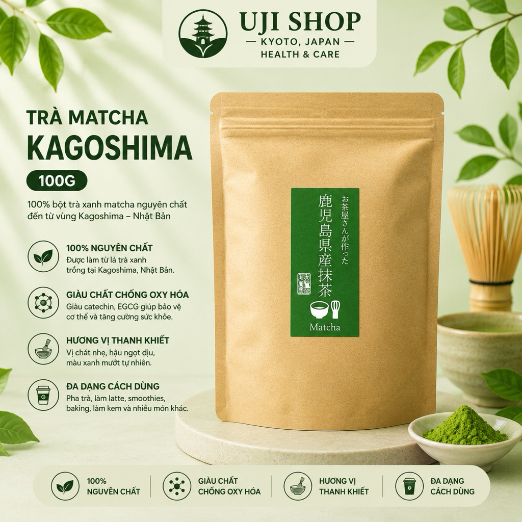 Bột Matcha - Kagoshima Nhật Bản 100g Dòng Cao Cấp