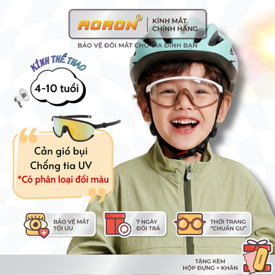 Kính Mát Thể Thao Trẻ Em AORON Cản Gió Bụi Chống Tia UV400 Gọng Đàn Hồi Cho Bé Vận Động AK317
