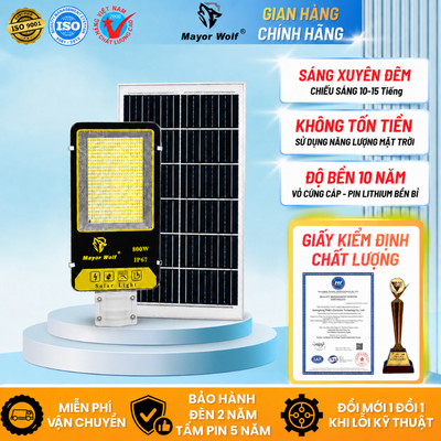 Đèn Bàn Chải Năng Lượng Mặt Trời MayorWolf 800W Nhôm Đúc, Cho Sân Vườn, Kho Bãi, Bãi Xe