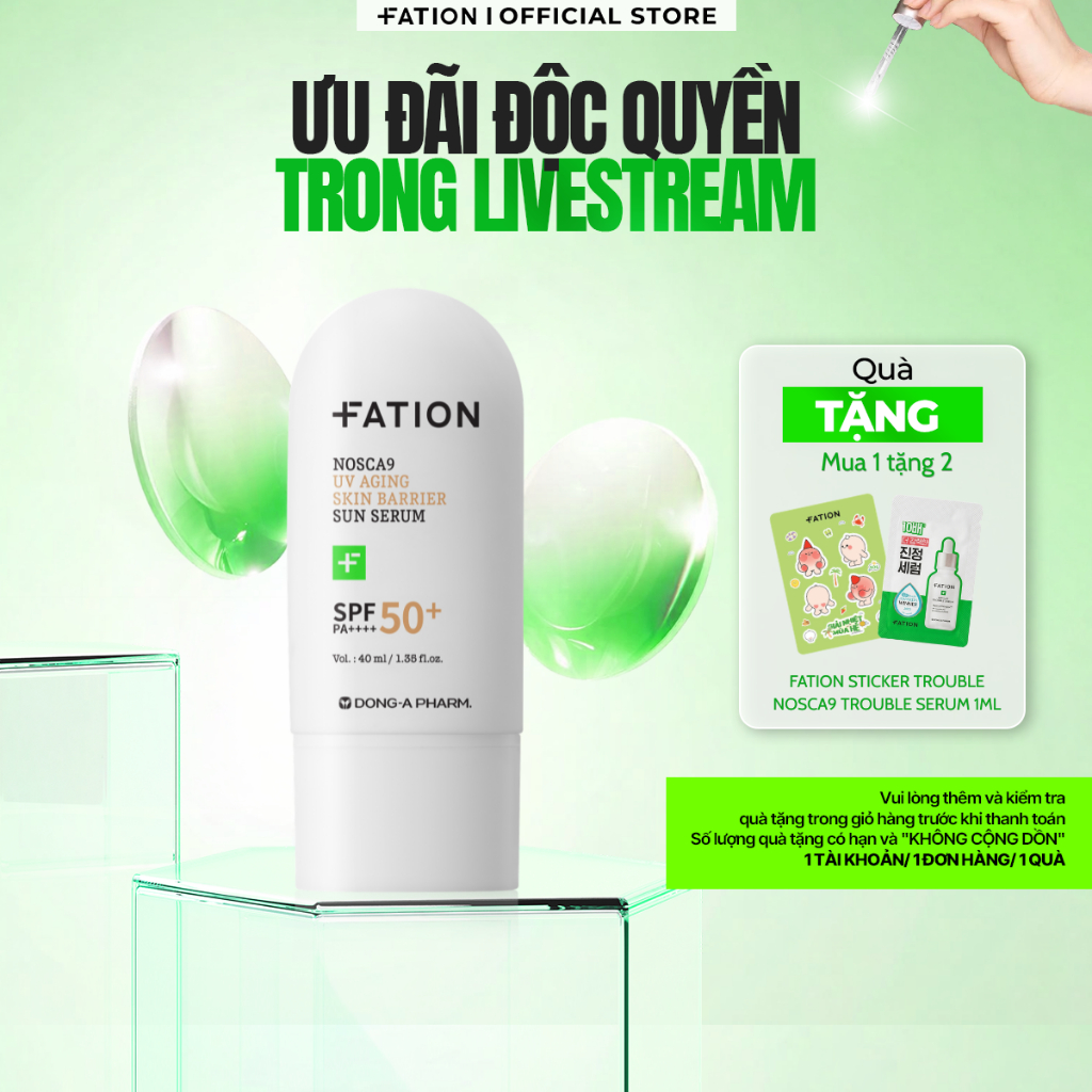 [LIVE] Kem chống nắng serum2in1 FATION Nosca9 UV Aging Skin Barrier Sun Serum SPF50+/PA++++ 40ml bảo