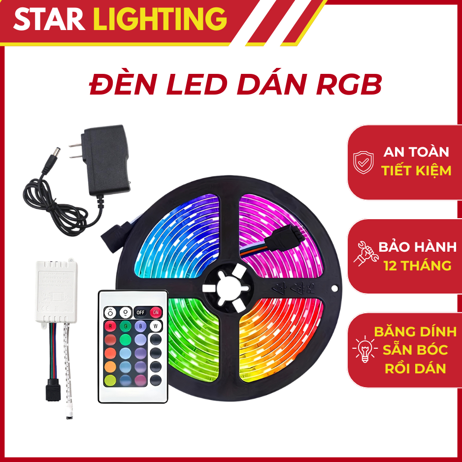 Dây Đèn LED RGB 5M 16 Triệu Màu Điều Khiển Remote – Led Dán Trang Trí Phòng Ngủ, Gaming, PC, Bàn Học