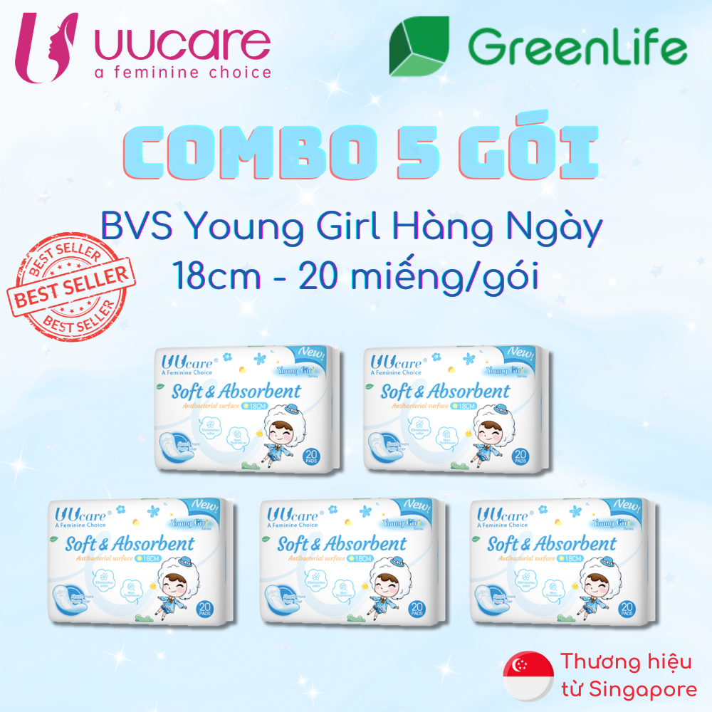 Combo tiết kiệm Băng vệ sinh UUcare Singapore Young Girl 18cm 20 miếng