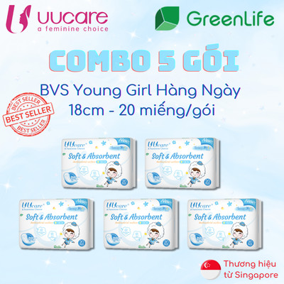 Combo tiết kiệm Băng vệ sinh UUcare Singapore Young Girl 18cm 20 miếng
