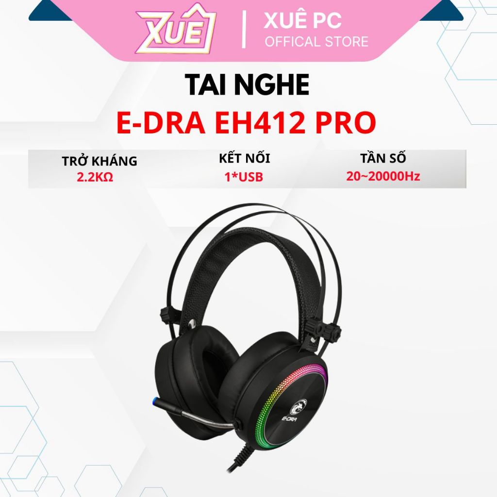 Tai nghe Gaming EDRA EH412 PRO Pink / Black Led RGB | Chính Hãng | Bảo Hành 24 Tháng