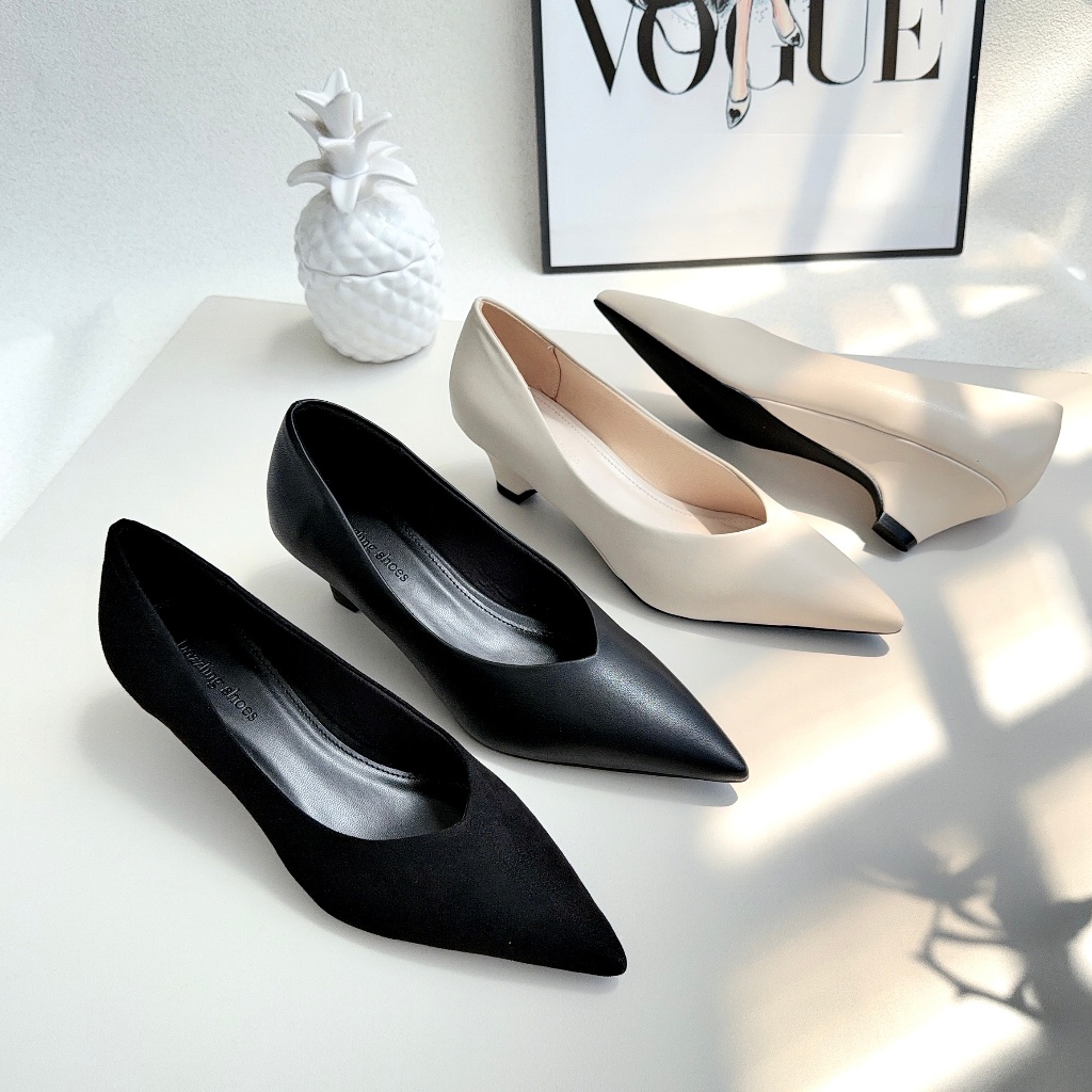 Giày bít mũi nhọn nữ khoét tim gót xuồng 5cm DAZZLING SHOES da mềm êm chân GI125