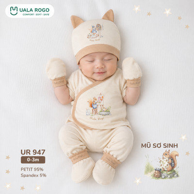 Bao tay chân mũ cho bé sơ sinh Ualarogo vải Petit mềm mịn co giãn thoáng khí UR 947 948
