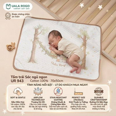 Tấm trải cho bé sơ sinh Ualarogo vải sợi bông Cotton mềm mại co giãn 70x50cm bé ngủ ngon UR 943