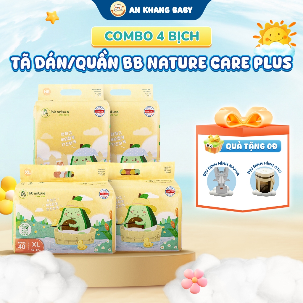 Combo 4 Bịch Tã Dán/Quần BB Nature Care Plus Sợi Tre Hữu Cơ, Co Giãn 360°,Size NB-4XL An Khang Baby