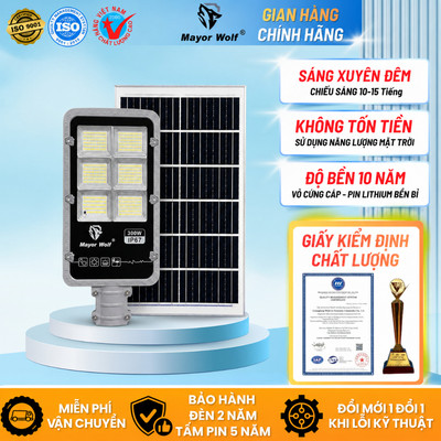 Đèn Bàn Chải Năng Lượng Mặt Trời Mayor Wolf 300W Nhôm Đúc Cao Cấp, Cho Sân Vườn, Kho Bãi [MW.BC1300]