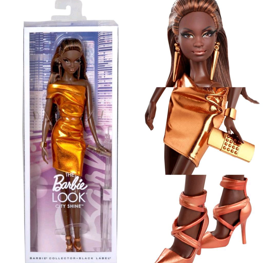 Búp bê BARBIE The Look City Shine 2014 Bronze Dress AA Miblli da đen có lông mi || Fullbox