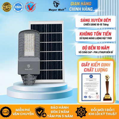 Đèn Bàn Chải Mắt Ngọc Năng Lượng Mặt Trời Mayor Wolf 500W Nhựa ABS, Cho Sân Vườn, Kho Bãi MW.BC.500W