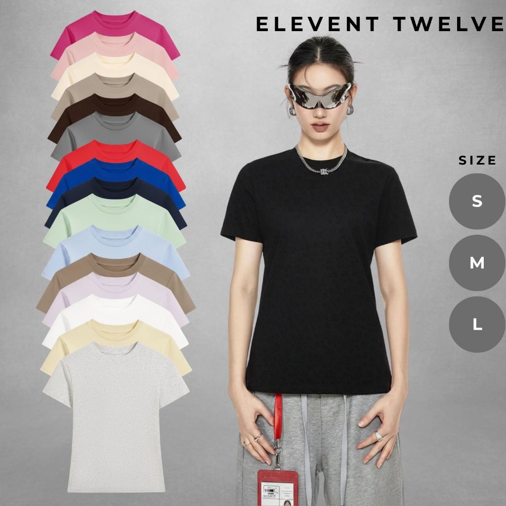 Áo phông nữ Elevent Twelve áo babytee áo thun nữ basic cotton 100% cao cấp co giãn form ôm mềm mại