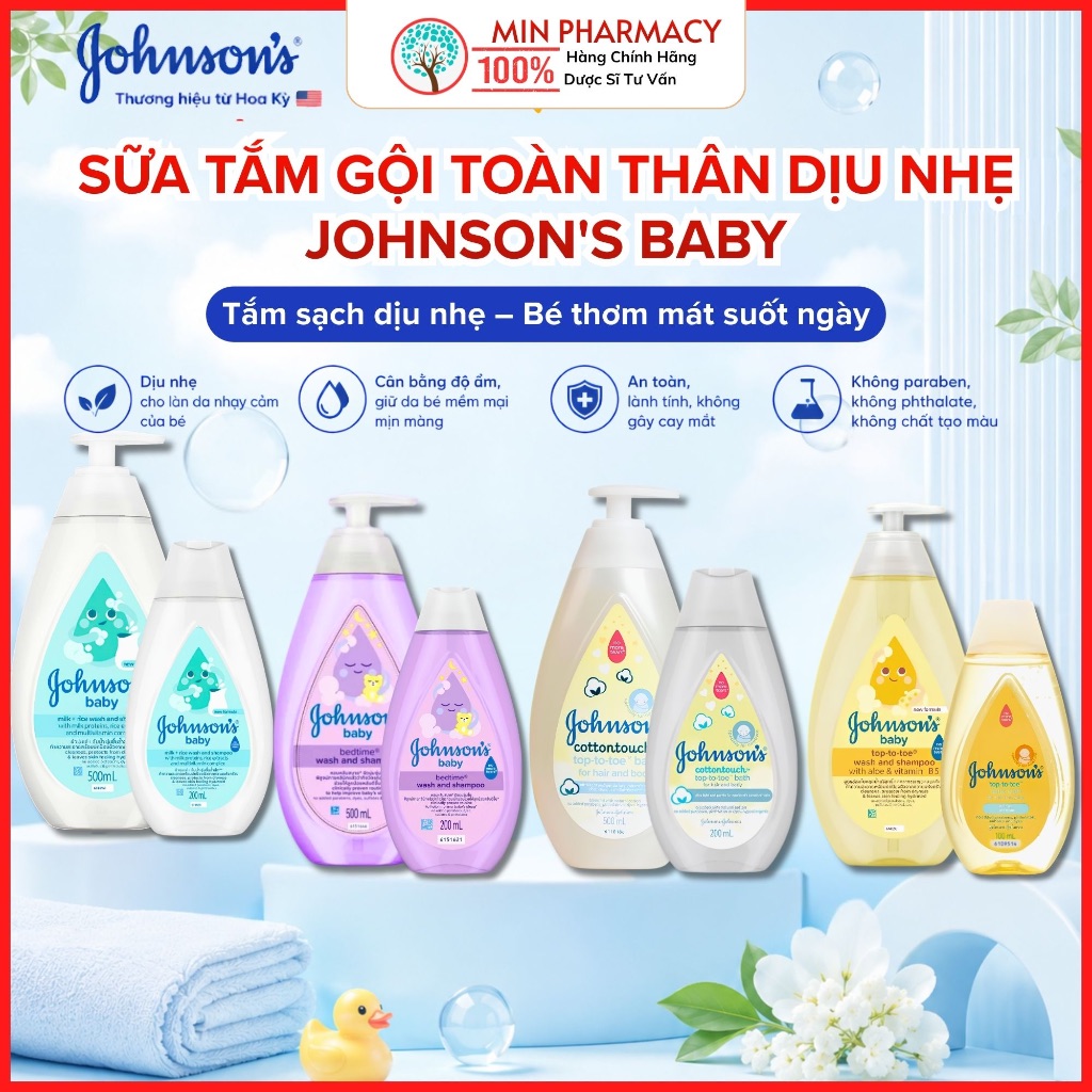 Sữa tắm gội toàn thân cho bé yêu Johnson's TOP TO TOE vàng - Minpharmacy