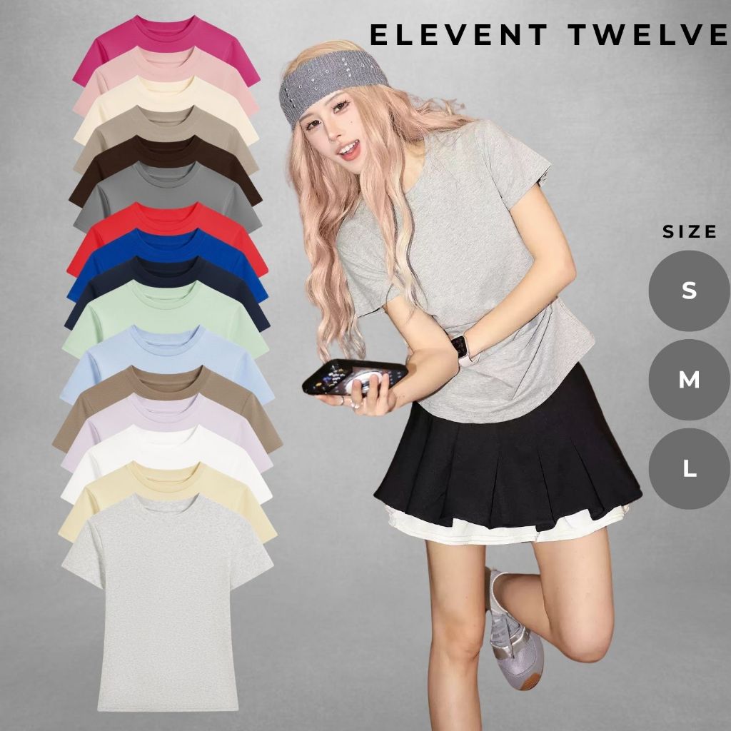 Áo thun nữ babytee Elevent Twelve áo phông nữ basic form ôm cotton 2 chiều co giãn mềm mịn áo phông