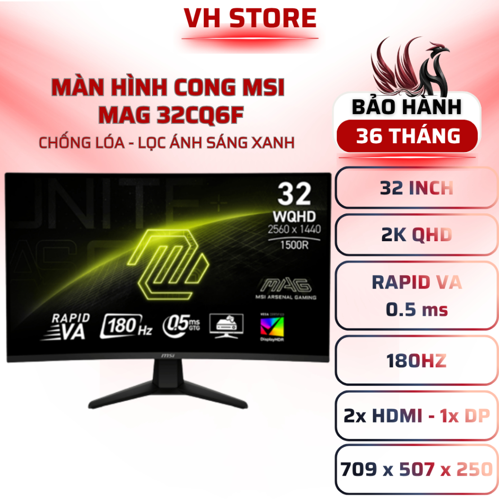 Màn Hình MSI MAG 32CQ6F 31.5" Cong 2K 180Hz Rapid VA - BẢO HÀNH 36 THÁNG - VHSTORE