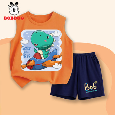 Set đồ bé trai BOBDOG bộ quần áo cho bé mặc hè cotton nhẹ mát in hình khủng long BD-BDO90-BDQ01