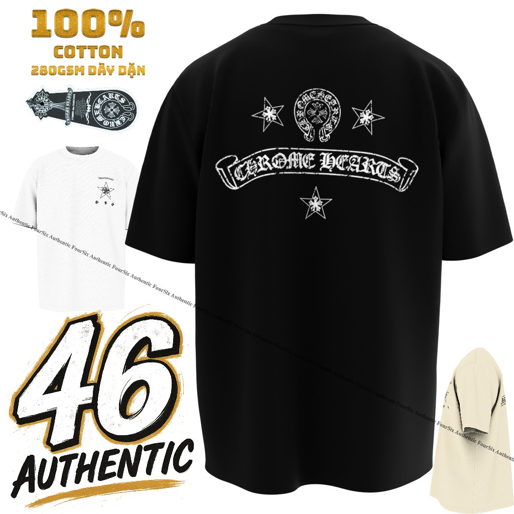 [Cao Cấp] Áo Thun Chrome Hearts Star Cross | 100% Cotton | 280GSM | Oversize | FourSix AUTHENTIC.