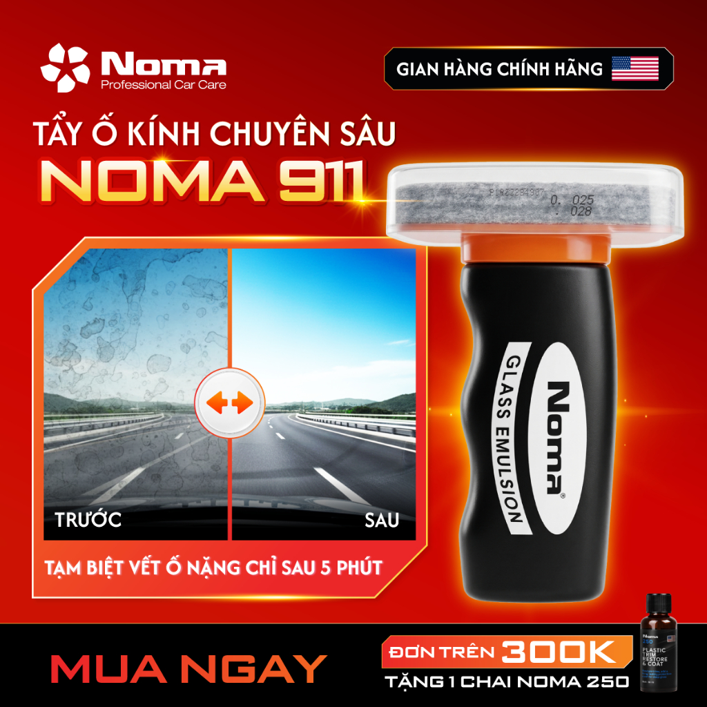 Nước rửa kính Ô tô Noma 911 tẩy sạch màng dầu, vết ố lâu ngày, hạn chế bám bụi - Tặng Pad chà