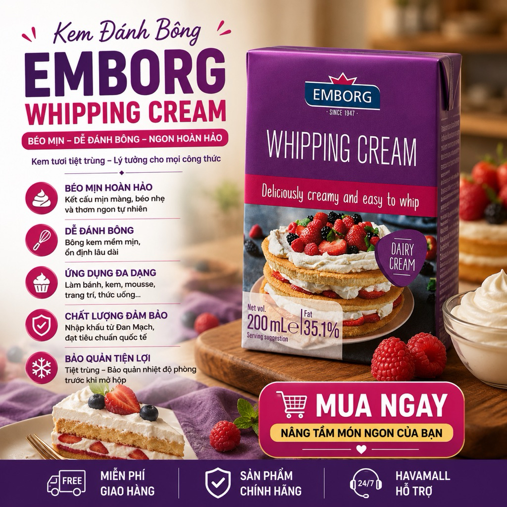 Kem Sữa Whipping Cream Emborg 200ml