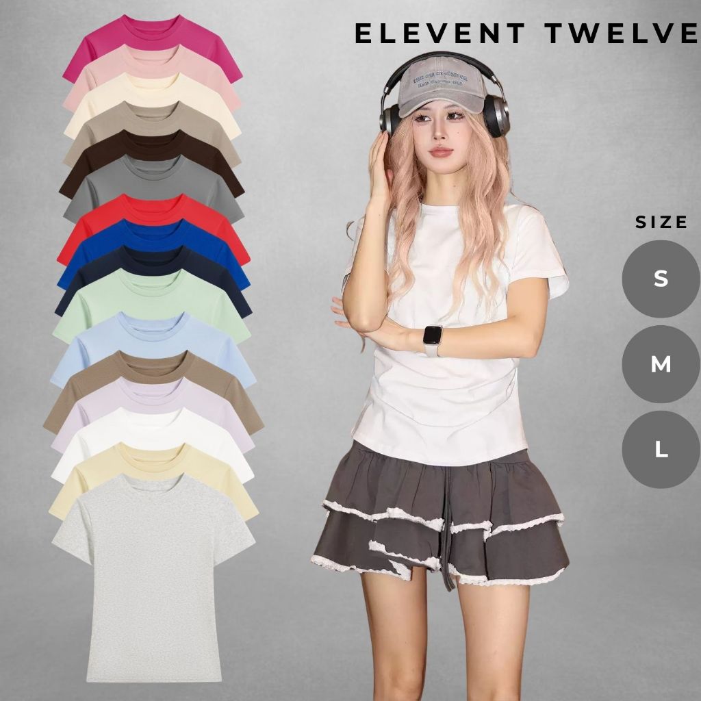 Áo babytee nữ Elevent Twelve áo thun nữ basic form ôm cotton 100% cao cấp mềm mịn áo thun phông