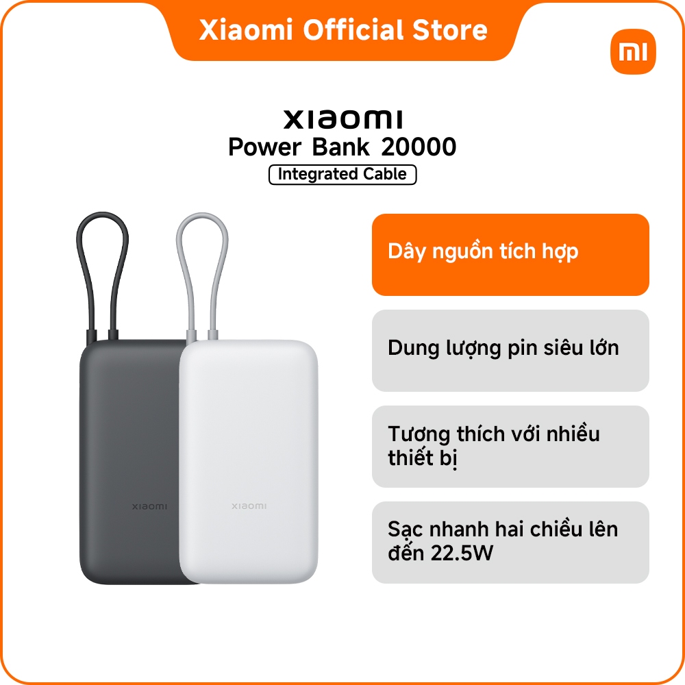Pin sạc dự phòng Xiaomi Power Bank 20000mAh (Integrated Cable) | BigBuy360 - bigbuy360.vn