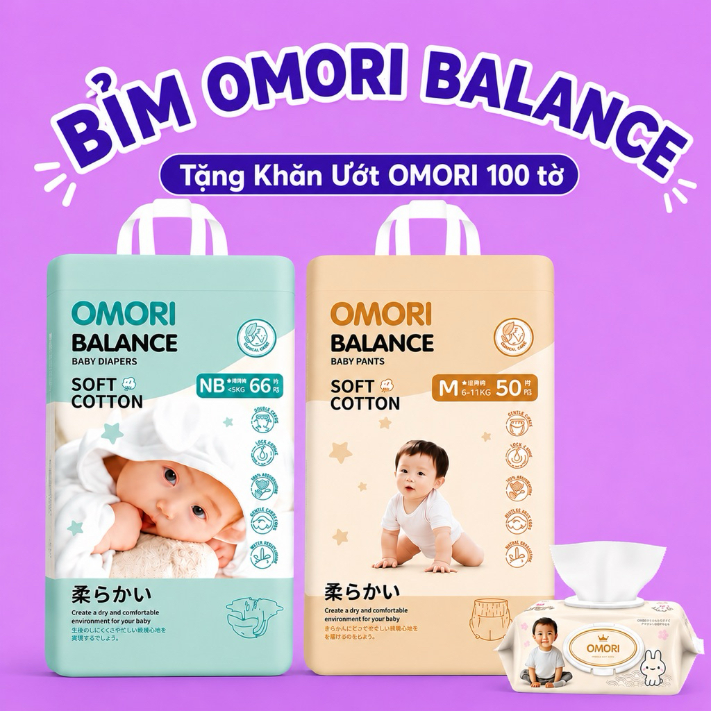 {Link TẶNG KHĂN ƯỚT BỈM OMORI BALANCE} Bỉm mềm êm khô thoáng cho bé đủ size