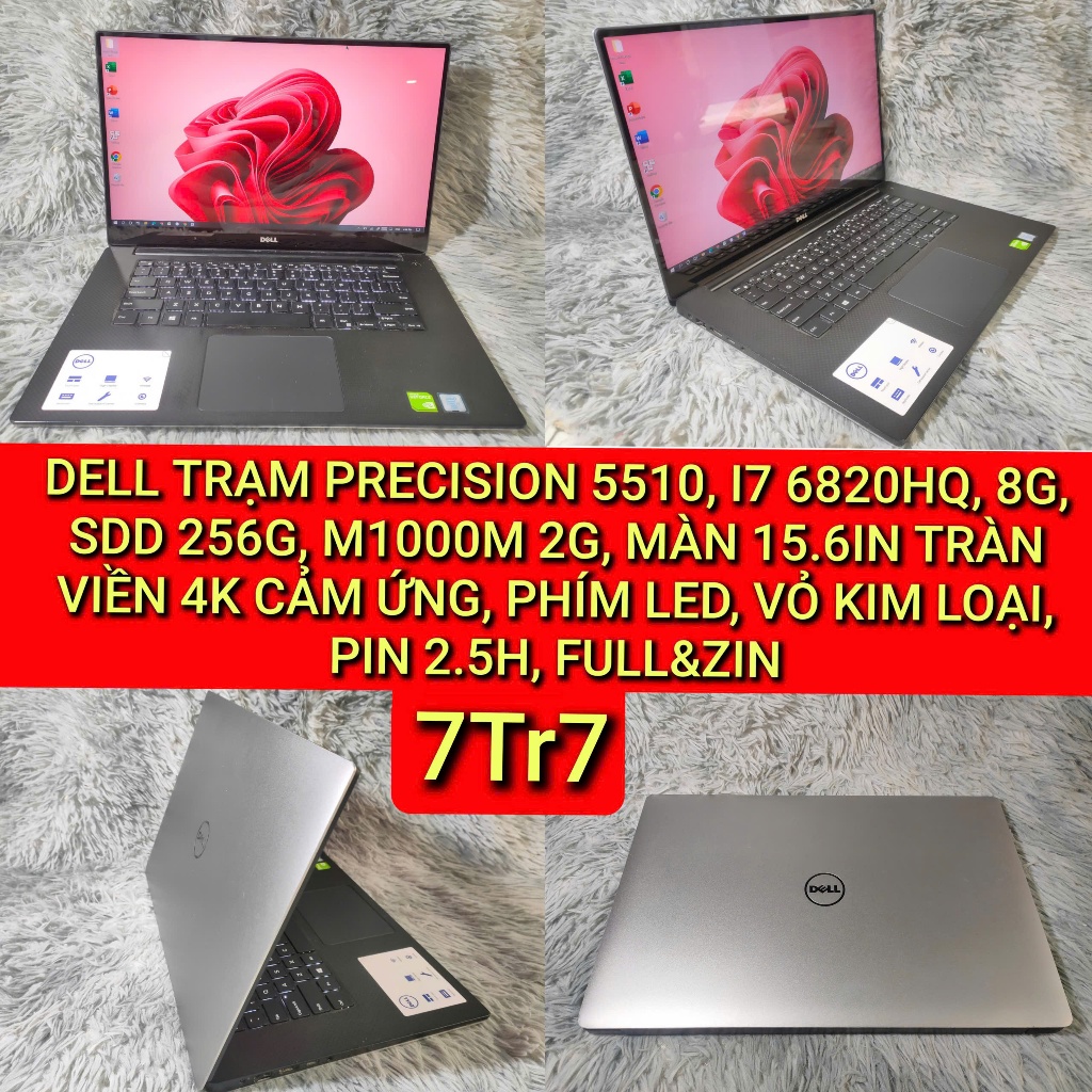 LAPTOP DELL TRẠM PRECISION 5510, I7 6820HQ, 8G, SSD 256G, M1000M 2G, MÀN 15.6IN 4K CẢM ỨNG, VỎ KIM L
