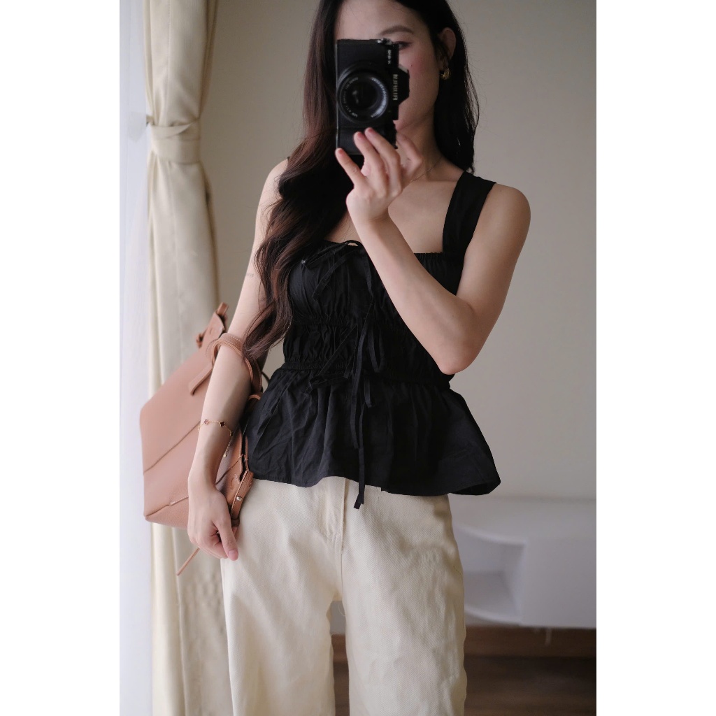 HER SHINE – Áo 2 Dây Babydoll Áo Peplum Nơ Buộc Nữ Tính Style Hàn Quốc