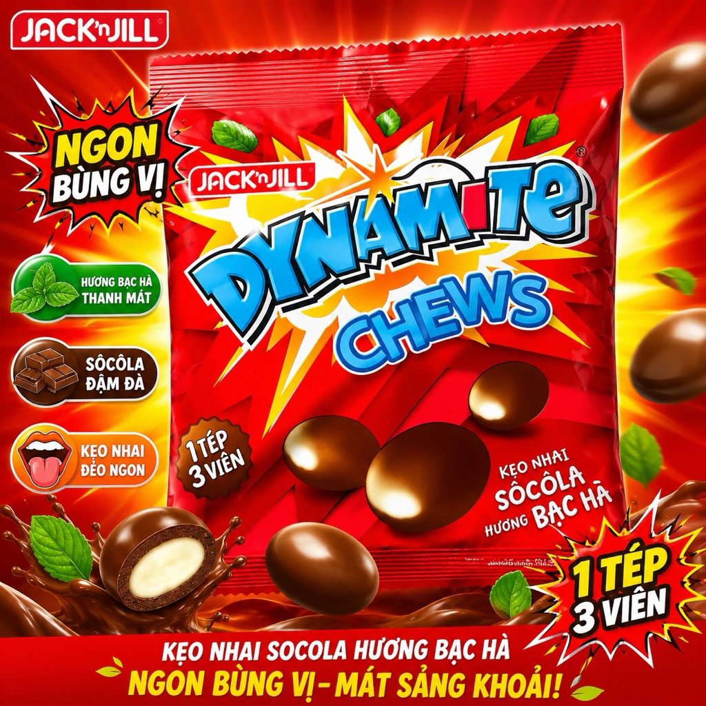 COMBO 2 GÓI Kẹo mềm Dynamite Chews socola hương bạc hà