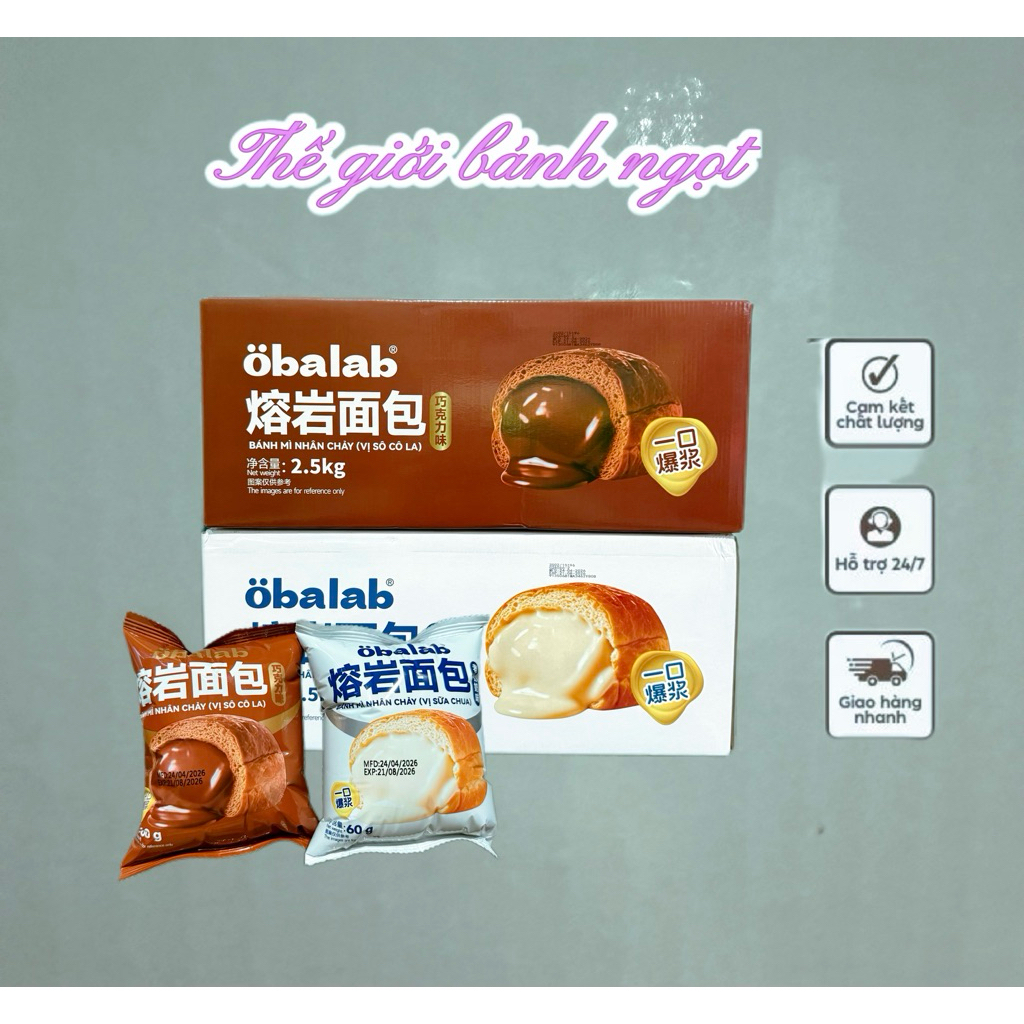 Thùng 2,5kg Bánh mì nhân chảy 2vị (sô-cô-la và sữa chua) của hãng obalab