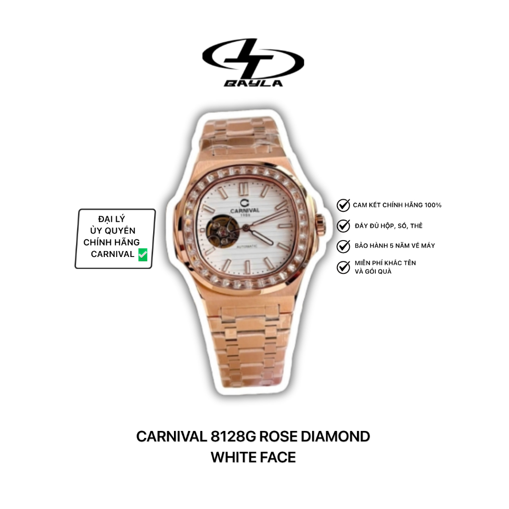 ĐỒNG HỒ CARNIVAL 8128G ROSE DIAMOND WHITE FACE