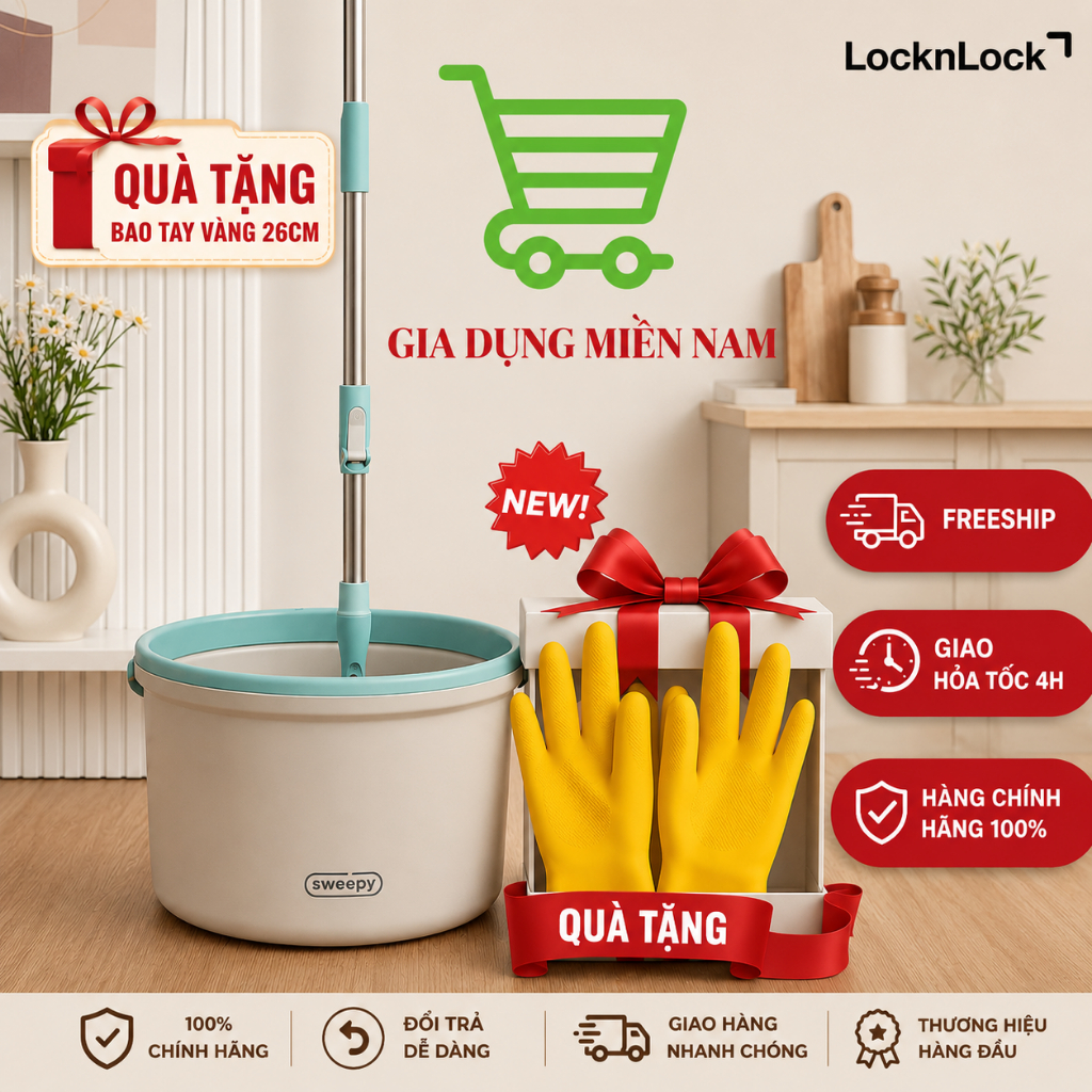 ETM973 - BỘ CÂY LAU NHÀ SWEEPY - Màu Xanh