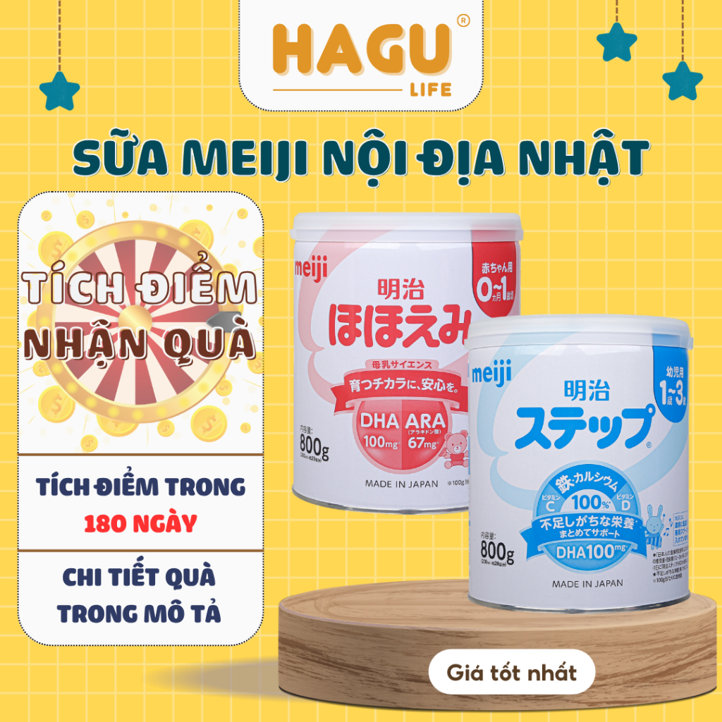 Sữa Meiji NỘI ĐỊA Nhật Lon, Thanh Số 0-9 , 0-1 & 1-3 , Meiji HP , Sữa Bột Công Thức 800g