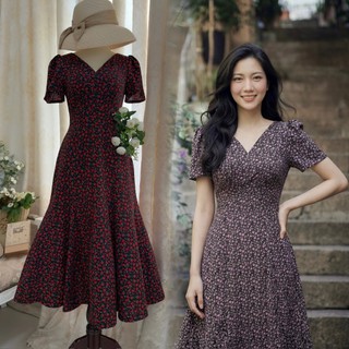 Đầm Midi dáng dài cổ V xếp ngực eo cao tùng đuôi cá _ D5.966