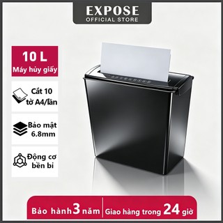 Máy hủy giấy mini 10L văn phòng gia đình - Cắt hạt 6.8mm, 10 tờ/lần, siêu êm - Nhập châu Âu - Tặng đầu cắm VN, BH 3 năm