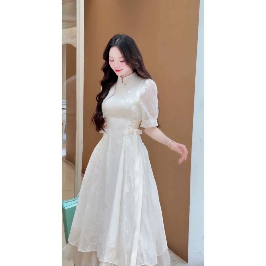 ADELINE HOUSE - 🤍 Đầm Maxi Trắng Tay Phồng Chiết Eo Dáng Xòe Thanh Lịch - TK201.1