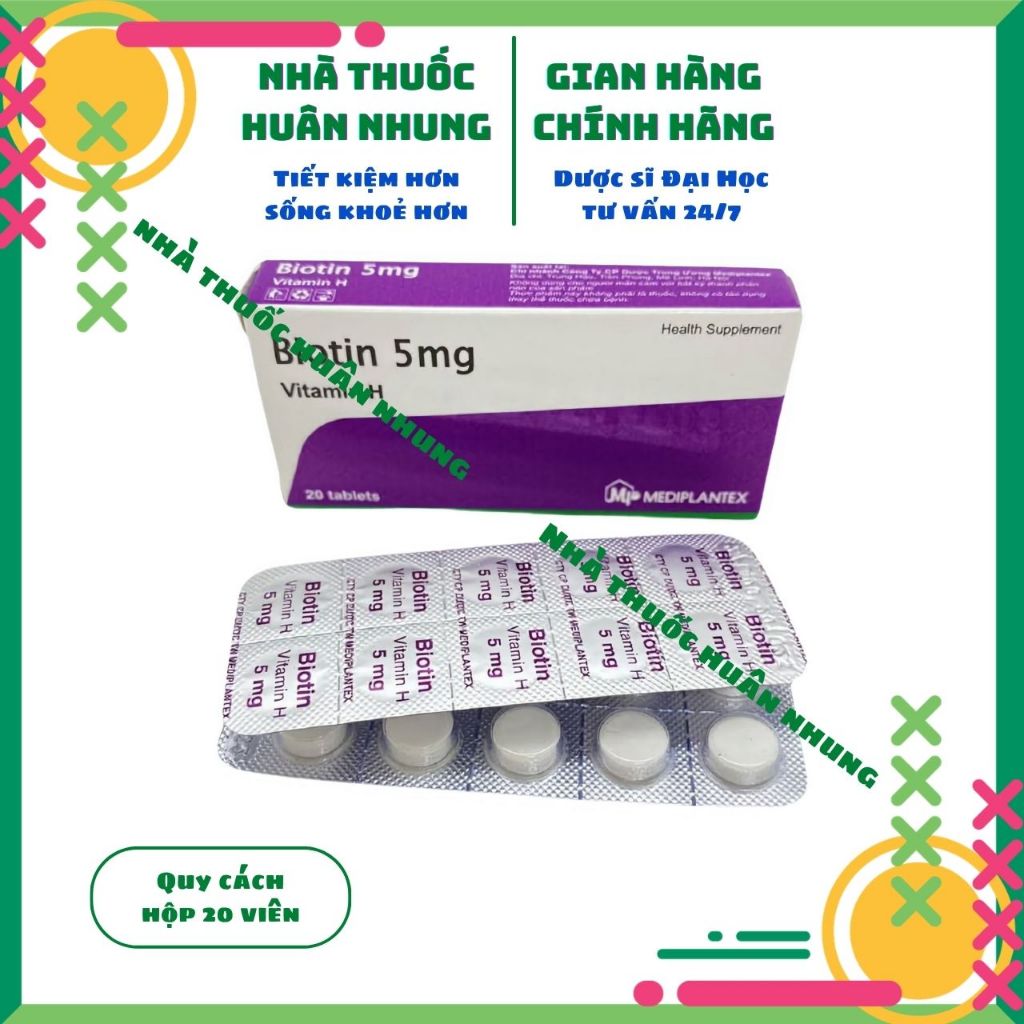 Vitamin H Biotin 5mg - Bổ sung Biotin, làm đẹp da, giảm gãy rụng tóc, tốt cho da, tóc và móng