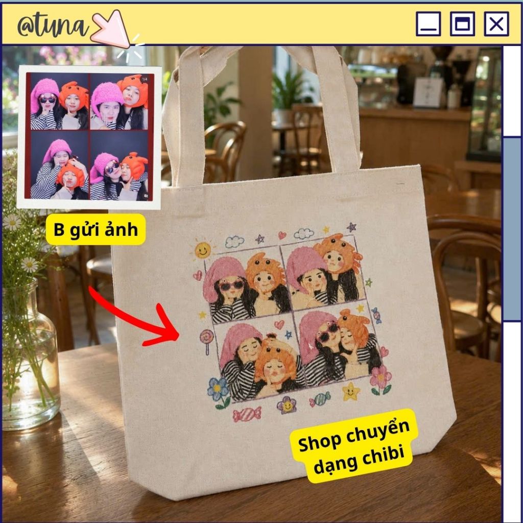 Túi Tote In Chibi Theo Yêu Cầu Túi Canvas In Ảnh Theo Yêu Cầu Quà Tặng Tốt Nghiệp Sinh Nhật