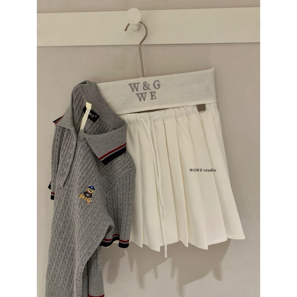 WGWE 9592 - Chân Váy Xếp Ly Ngắn Cạp Chun Có Dây Rút Basic Ulzzang Nữ Tính Trendy
