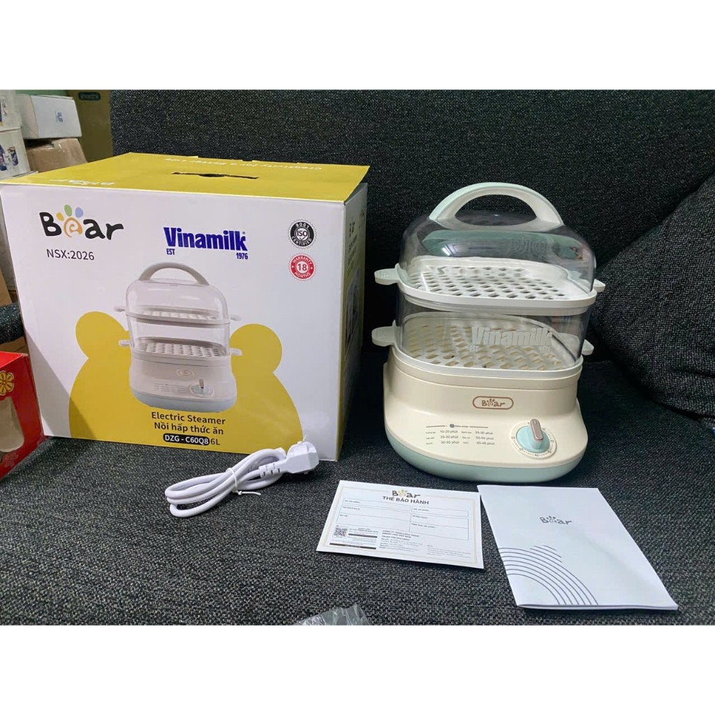 NỒI HẤP THỨC ĂN BEAR DZG-C60Q8 6L QUÀ TẶNG SỮA VINAMILK
