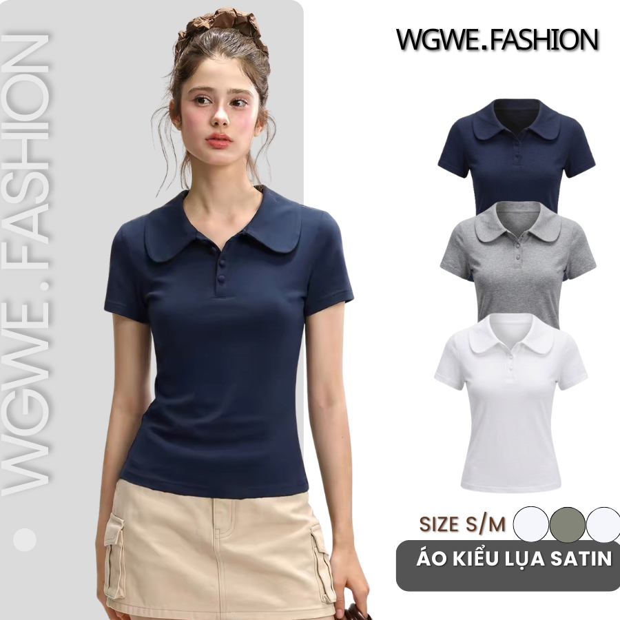 Áo Polo Nữ WGWE Fashion Tay Ngắn Form Ôm Co Giãn - Áo Phông Nữ Tôn Dáng Trơn Basic 9736