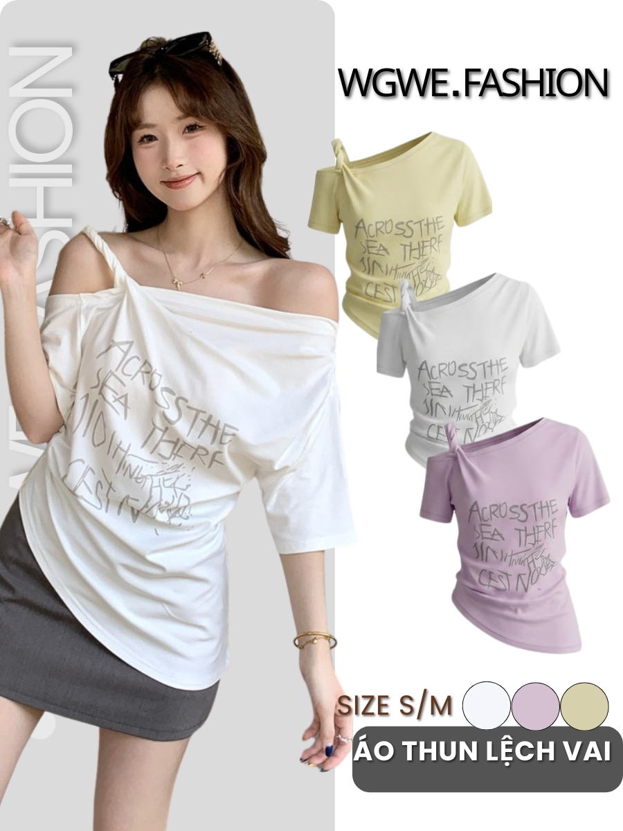 Áo Thun Lệch Vai WGWE Fashion Form Rộng - Áo Phông Nữ Trễ Vai Họa Tiết Chữ Ulzzang 9442 | BigBuy360 - bigbuy360.vn