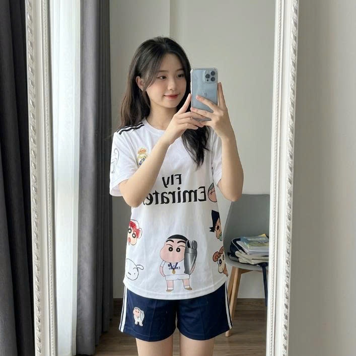 Bộ quần áo bóng đá real hình Cusinh  in tên số theo yêu cầu-Áo bóng đá,đồ đá banh chất liệu thun, mè