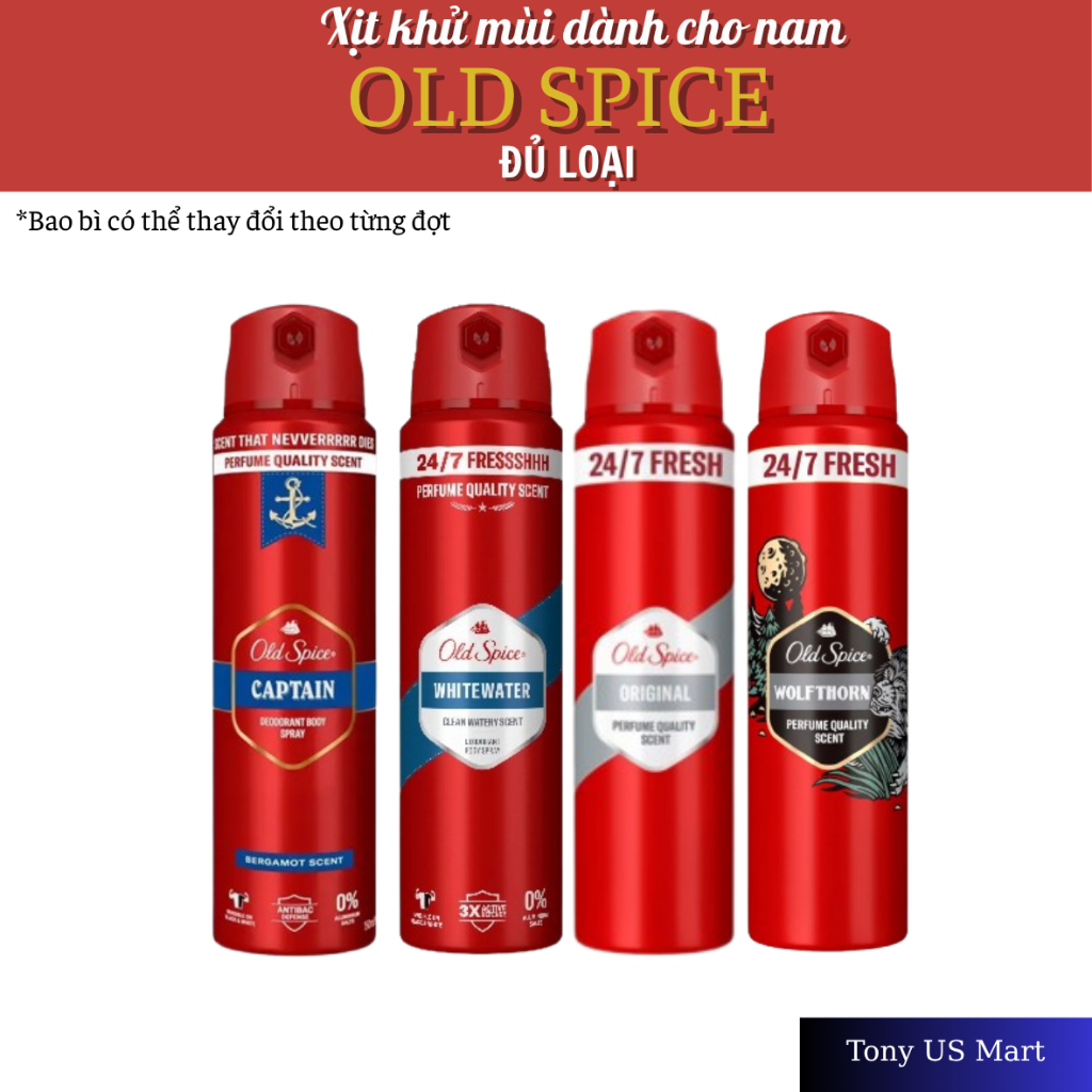 Body Spray Old Spice 150ml Nhiều Phiên Bản Hương Nam Tính, Dễ Dùng Hằng Ngày – Tony US Mart