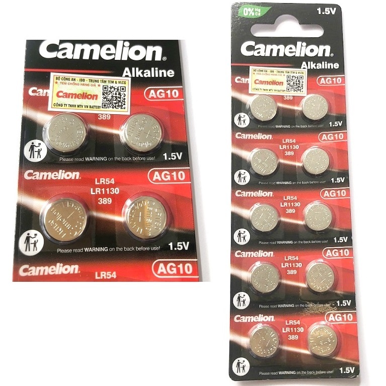 Pin Hạt Nút Camelion AG10 G10 LR1130 LR54 SR1130W GP89A 389 Cho Đồng Hồ 1.5V