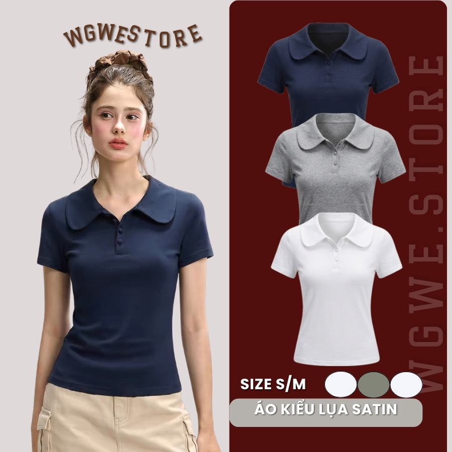 Áo Polo Nữ WGWE Store Tay Ngắn Form Body -  Co Giãn Tôn Dáng Trơn Basic Đi Học Đi Làm 9736