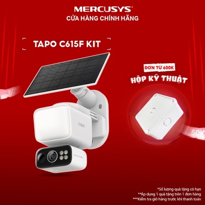Camera Ngoài Trời TP-Link Tapo C615F KIT Năng Lượng Mặt Trời | Đèn Pha Tích Hợp, Độ Nét 2K 3MP, Chuẩn IP65
