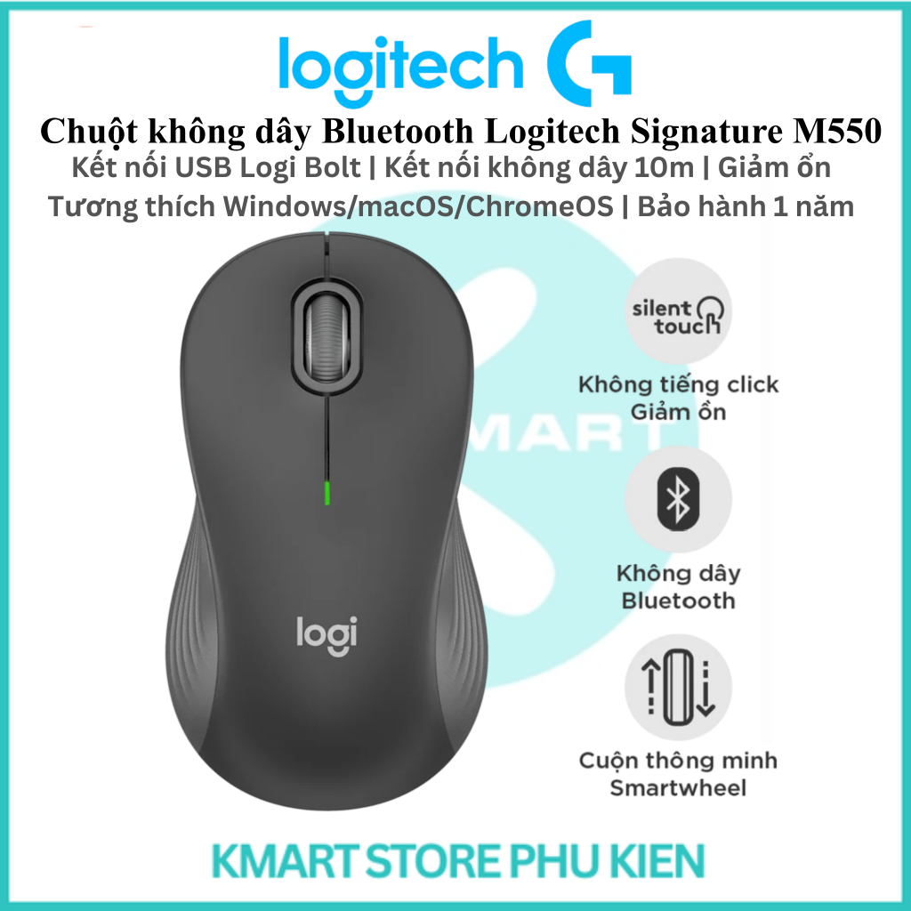 Chuột không dây Bluetooth Logitech Signature M550/M550L | Kết nối USB Logi Bolt | Kết nối 10m | Giảm