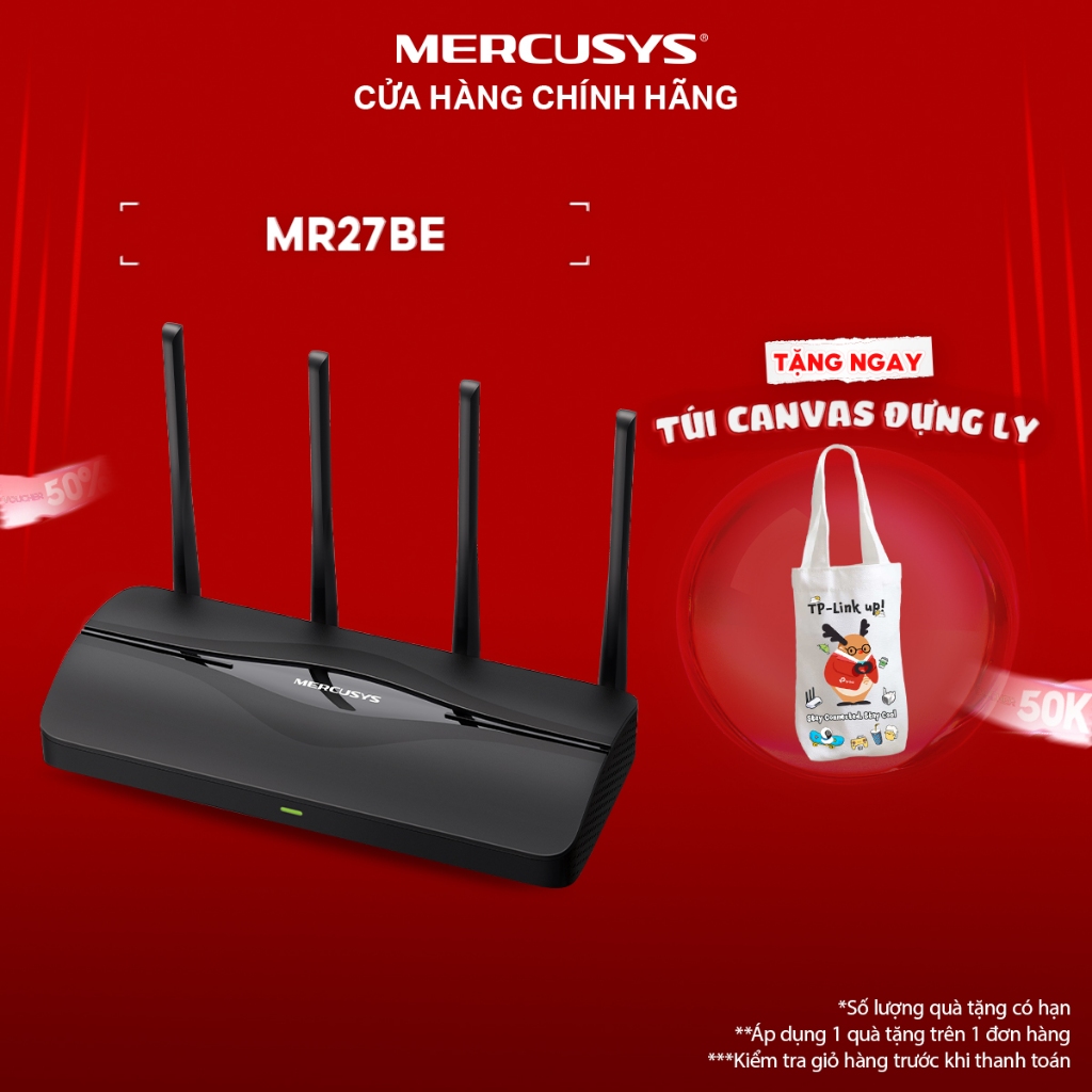 Router Wi-Fi 7 MERCUSYS MR27BE BE3600 Băng Tần Kép Tốc Độ 3.6 Gbps, Công Nghệ Đa Dạng, Bảo Mật Cao